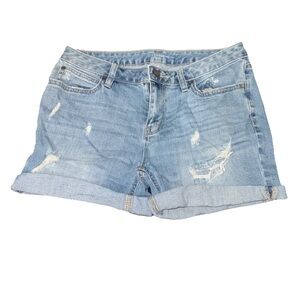 A.n.a Women's Blue Denim Shorts 27/4 Mid Rise Cuffed
